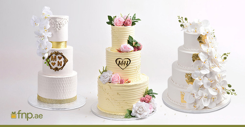 2 Tier Wedding cake placed on table