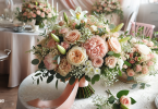 A bouquet of seasonal flowers placed on the table