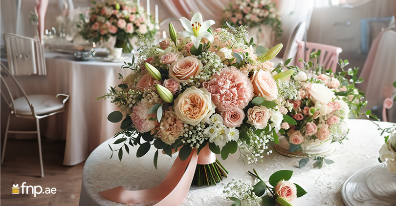 A bouquet of seasonal flowers placed on the table