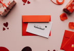 red color Will you be my Valentine card on desk