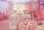 Pink theme Birthday decoration in hall