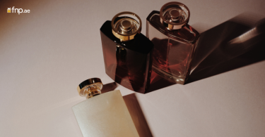 Perfume bottle kept on table