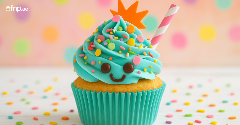 A blue cupcakes with smile choco face