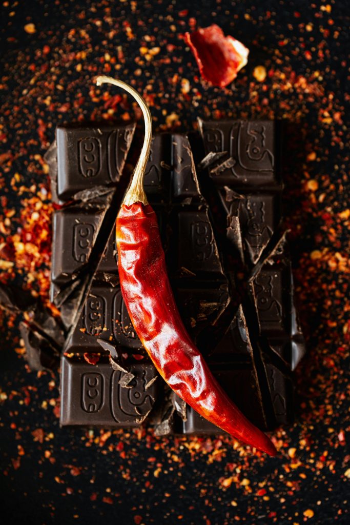 Dark chocolate with a red chilli