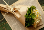 Flower Bouquet Wrapped in gift paper tied with ribbon