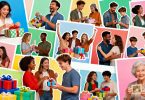 A collage of Diverse group of people sharing and reacting to gifts