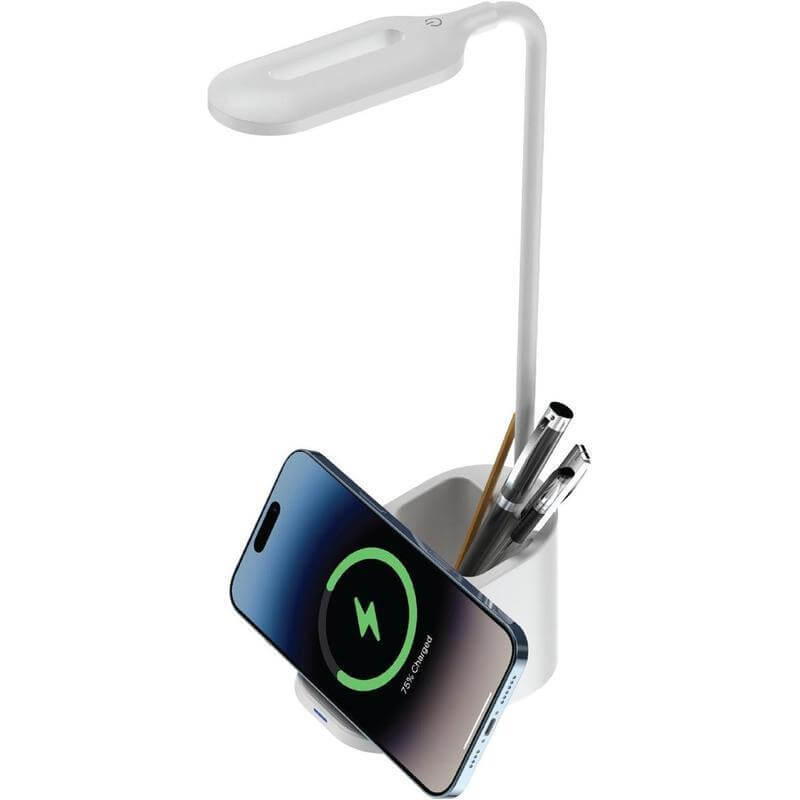 3-in-1 Desk Lamp with 15W Wireless Charger & Pen Holder - White
