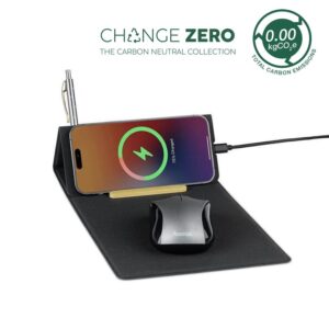Recycled PU 15W Wireless Mousepad & Desk Organizer - Black