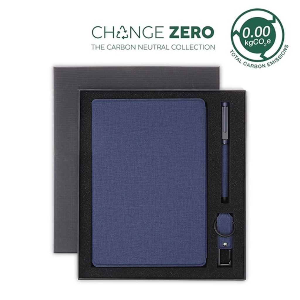 Sustainable Gift Set with Refillable Notebook, Pen & USB Keychain - Navy