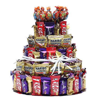 6 tier arrangement of variety of chocolates