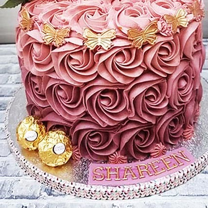 Rose floral cake with happy birthday cake topper