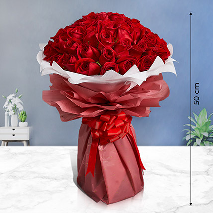 Big Red Roses Bouquet tied with red ribbon