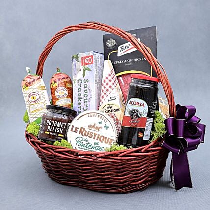 Cheese Salami and Condiments Basket: Gift Hampers