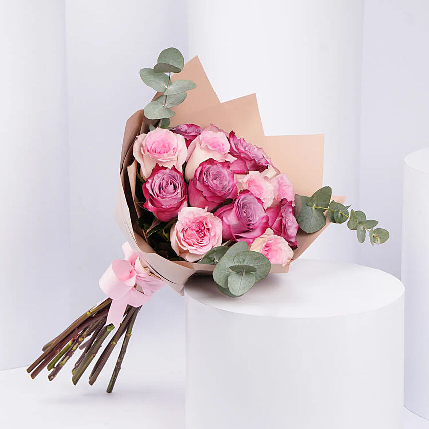 6 Purple And 6 Pink Roses Bouquet: Send Flowers to Bahrain