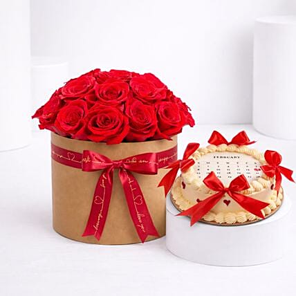 Romantic Red Roses Arrangement With Cake: Send Flowers to Bahrain