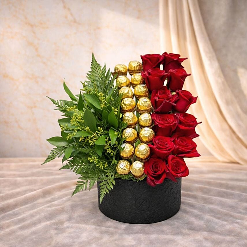 Red Roses and Ferrero Rocher Elegant Luxury Box: Send Gifts to Egypt