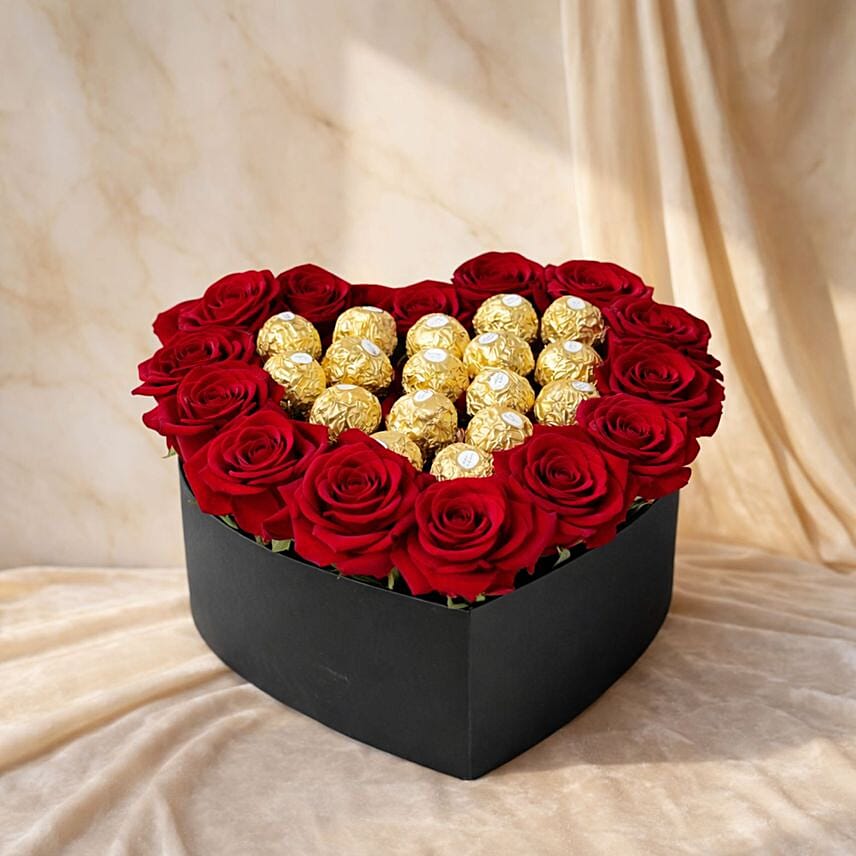 Heart Shape Red Roses and Ferrero Rocher Chocolate Box: Send Gifts to Egypt
