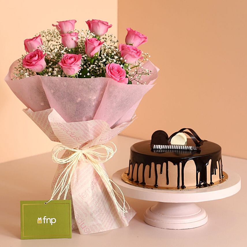Dreamy Pink Roses Bouquet Chocolate Cake: Combos