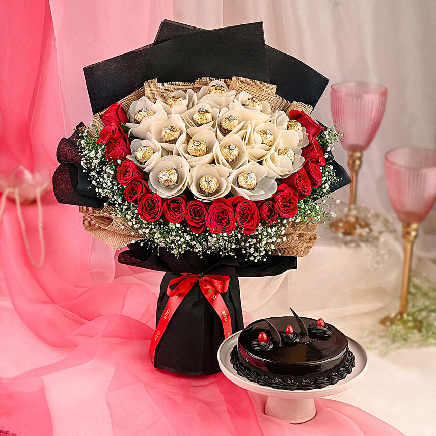 Spectacular Rose Bouquet And Truffle Combo: Gift Delivery to India