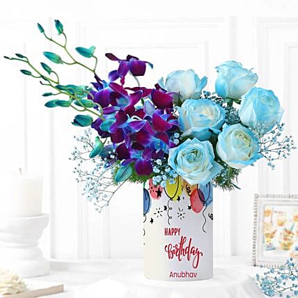 Bedazzled Orchids N Roses Vase Arrangement: Send Birthday Gifts to India