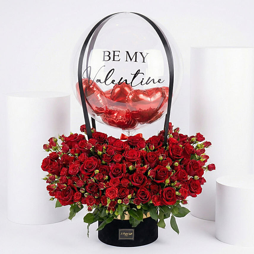Black Box Balloon Arrangement with 150 Red Spray Roses: Send Gifts to Amman