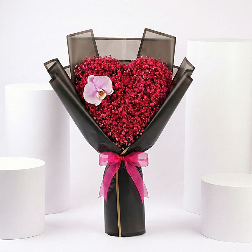 Dark Pink Gypsophila Heart Shaped Hand Bouquet: Send Gifts to Jordan