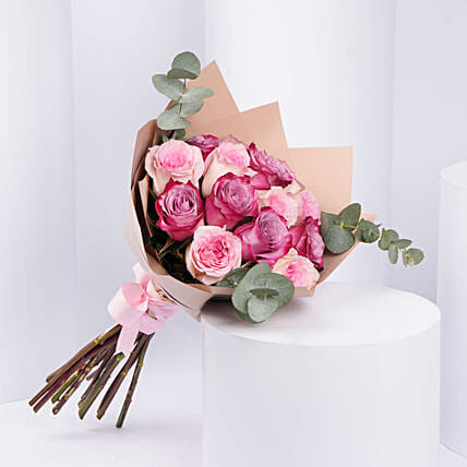 6 Purple and 6 Pink Roses Bouquet: Send Flowers to Jordan