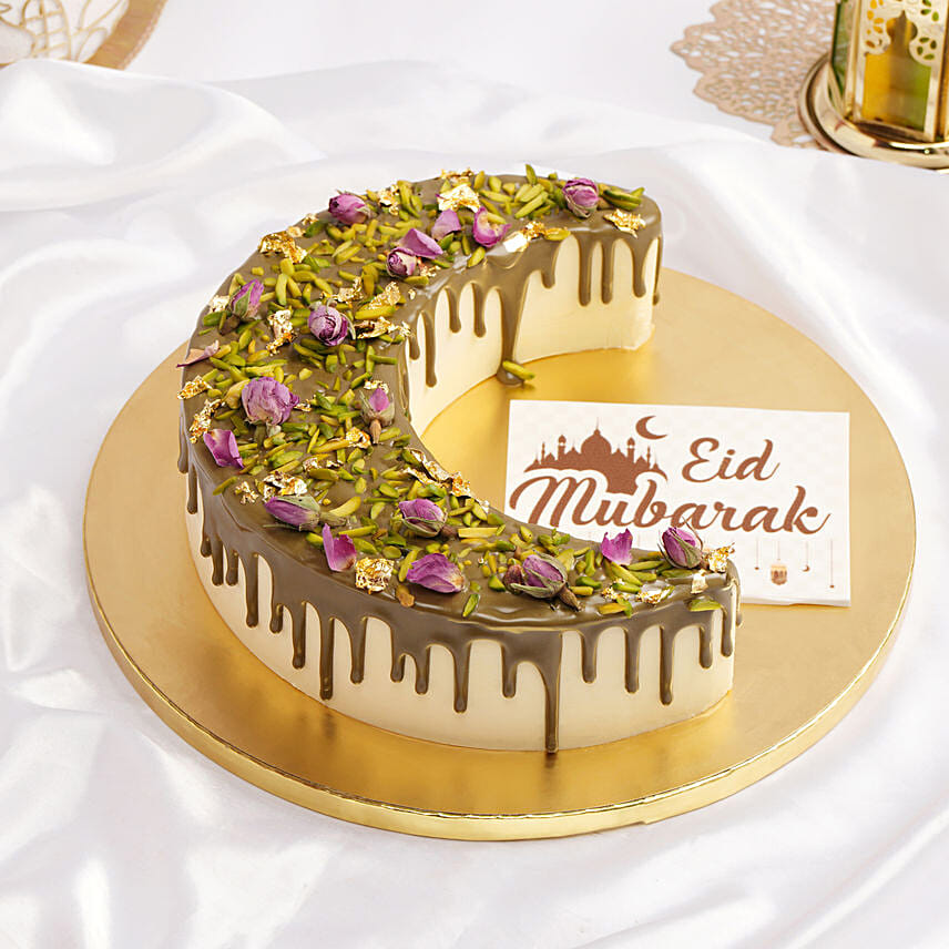 Pistachio Saffron Crescent Moon Cake For Eid: Send Cakes to Kuwait