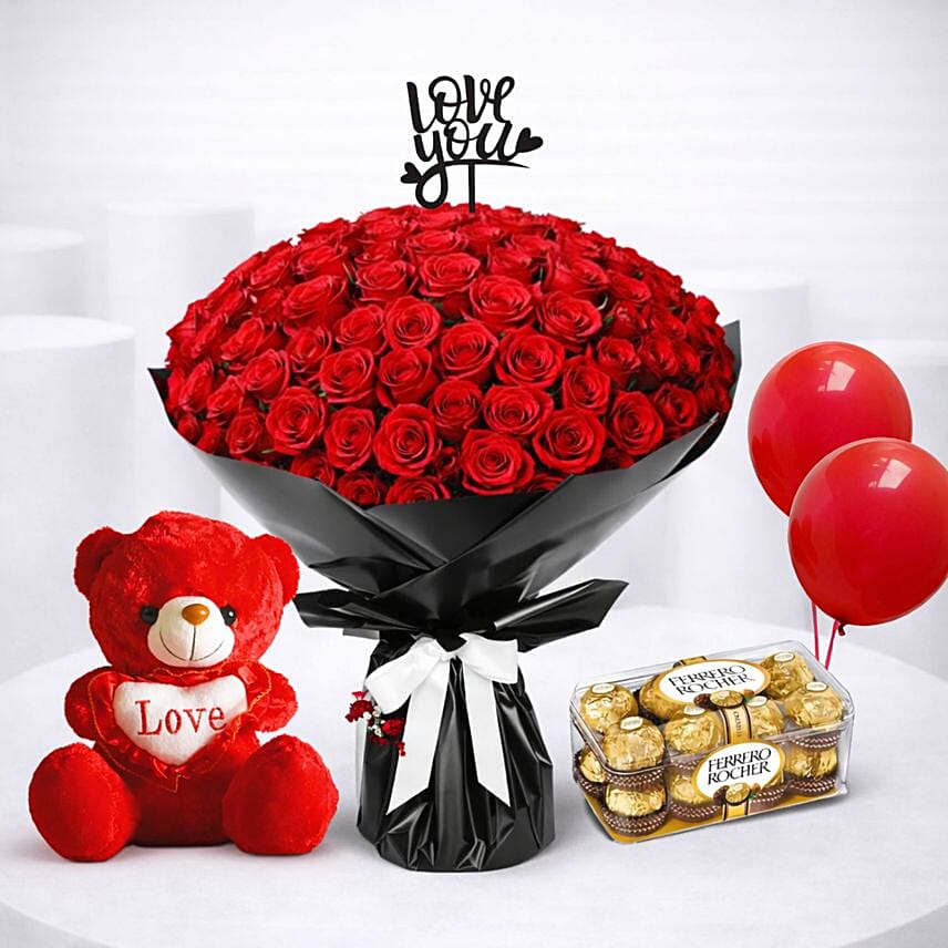 50 Red Roses Love Indulgence Gift Set: 