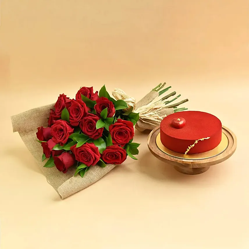 12 Red Roses Bouquet and Cake: Flowers