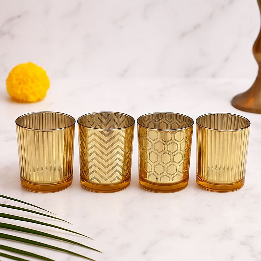 Assorted Golden Tea Light Holder Set Of 4: هدايا الديكور اونلاين 