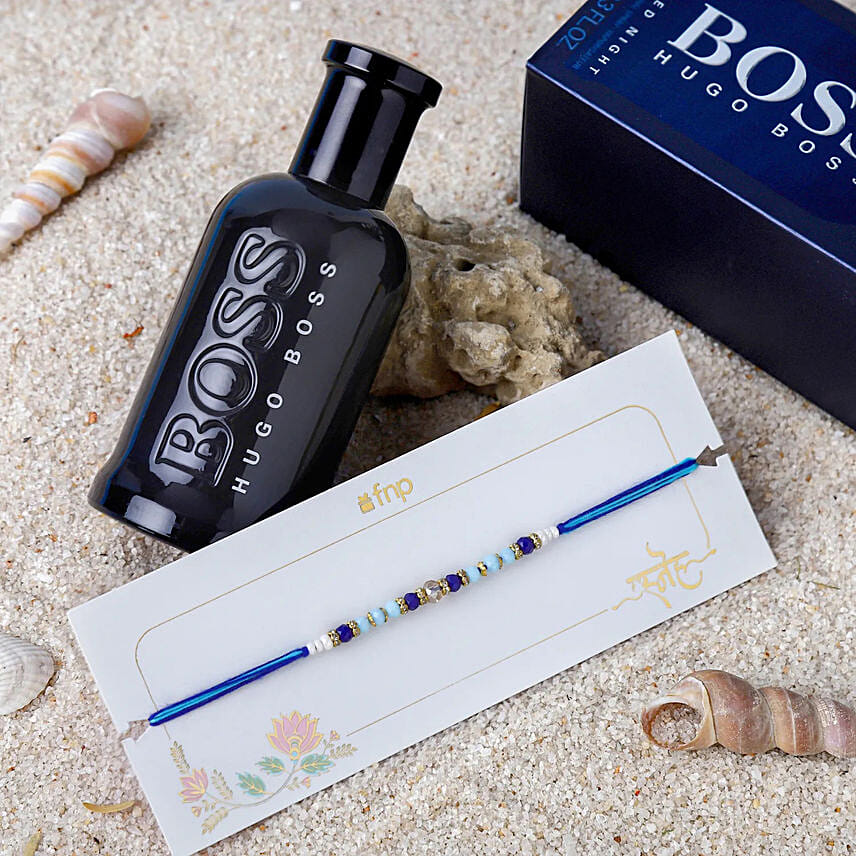 Beads of Bond Blue Rakhi N Hugo Boss Perfumes: Rakhi
