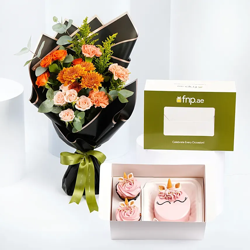 Bento Cake n Cupcakes With Flowers: 