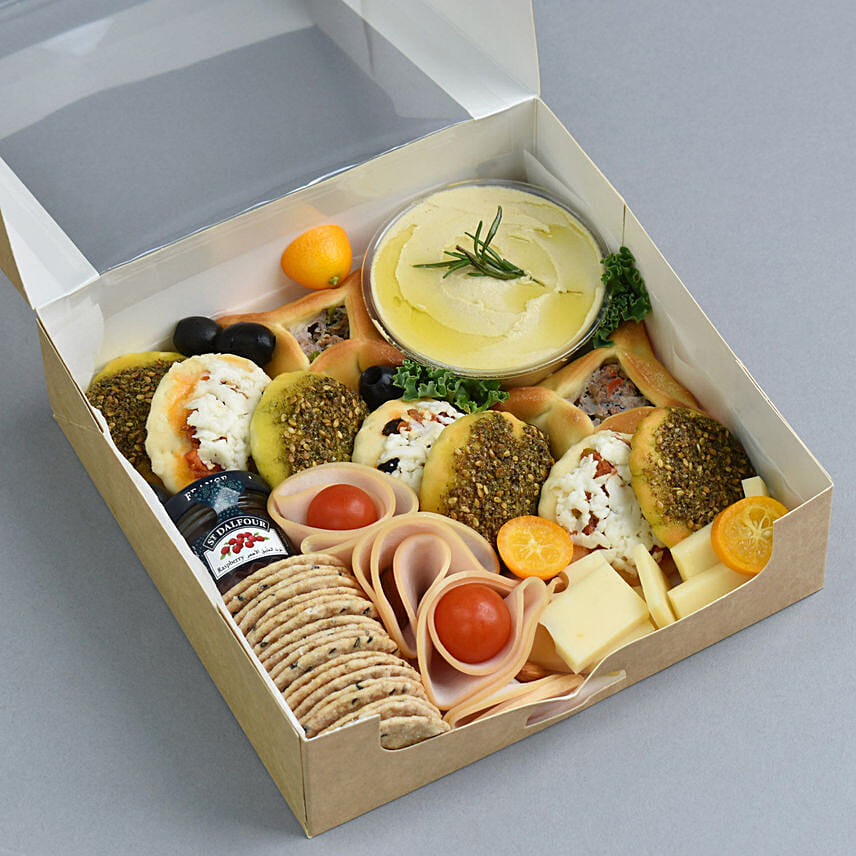 Breads and Dips Breakfast Box: Snacks and Bakery Items