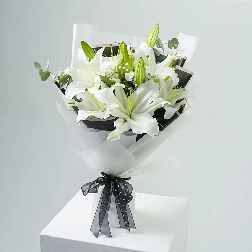 Charming White Lilies Bouquet: White Flower Bouquets