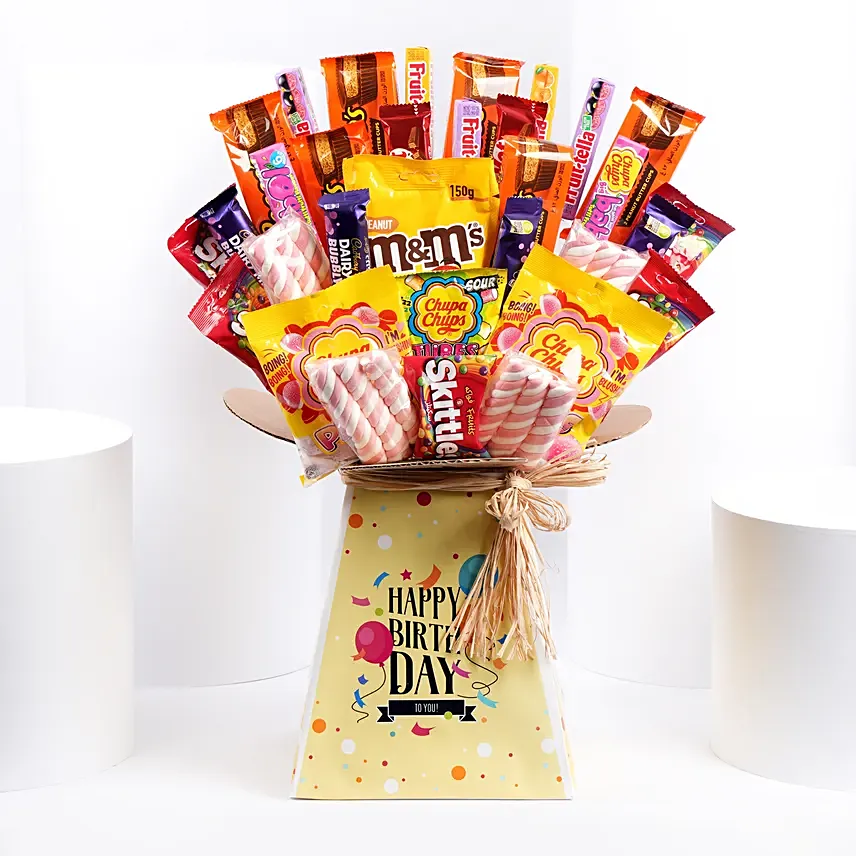 Colorful Birthday Wishes Treats Box: Birthday Gift Hampers