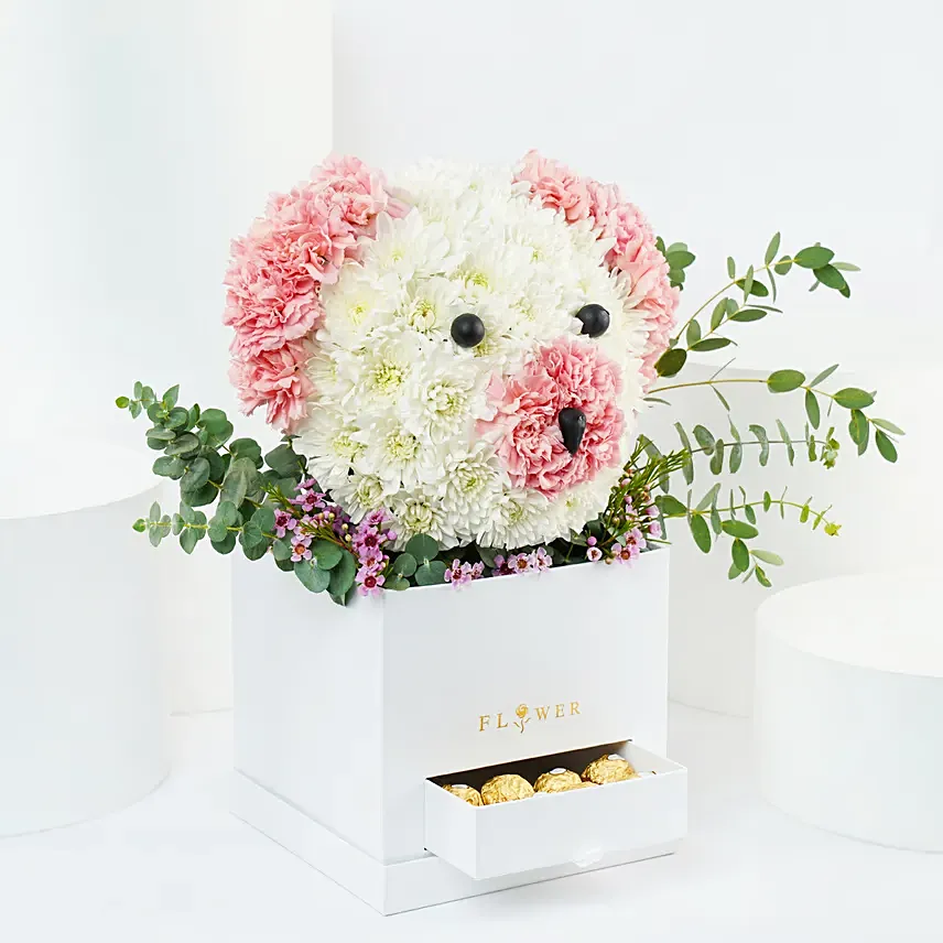 Cute Flowers Teddy Box With Chocolates: Flowers