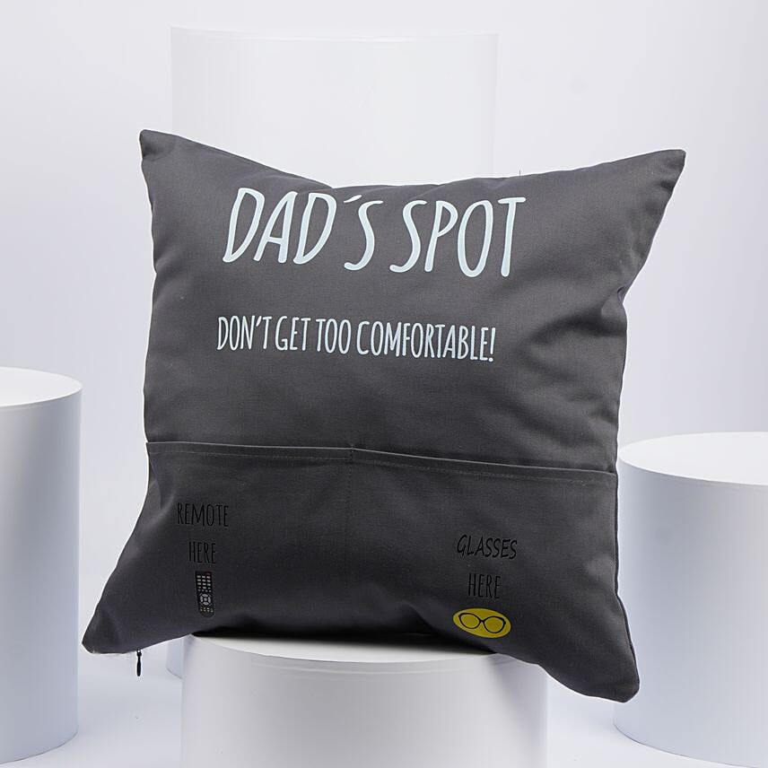 Dad Spot Premium Cushion with Pockets Grey: Personalized Gifts Delivery in 1 Hour