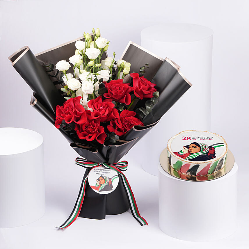 Emirati Womens Day Special Flower Bouquet With Cake: Chocolate Combos