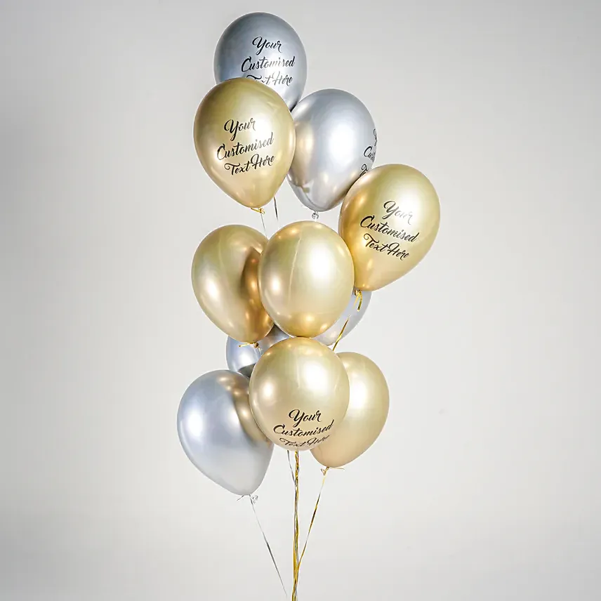 Gold and silver with Customized Text Balloons: Gifts Delivery Ajman