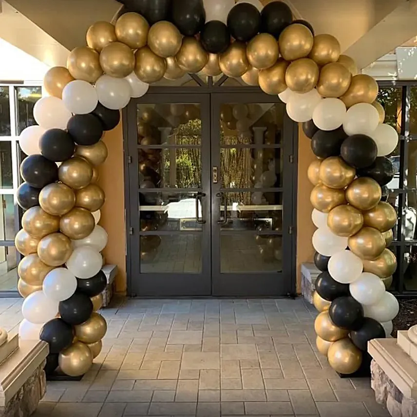 Gold Black and White Balloon Arch: 