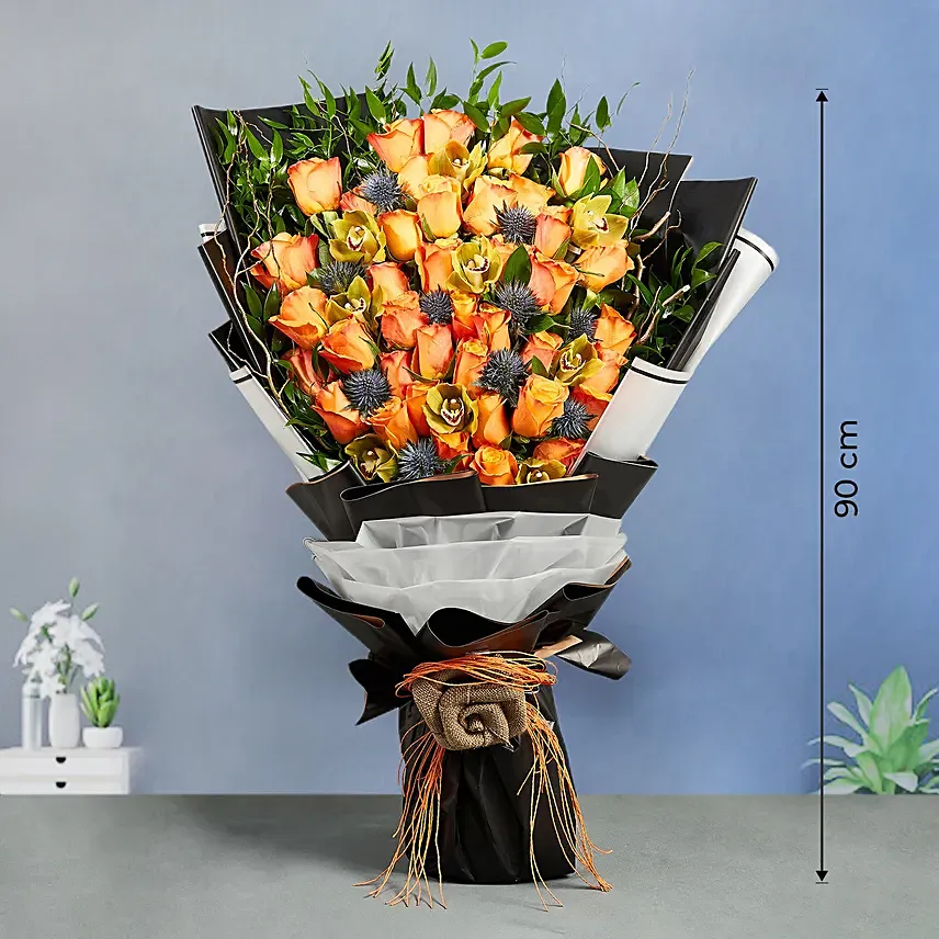 Grand Orange Roses Bouquet: Orange Flower Bouquets