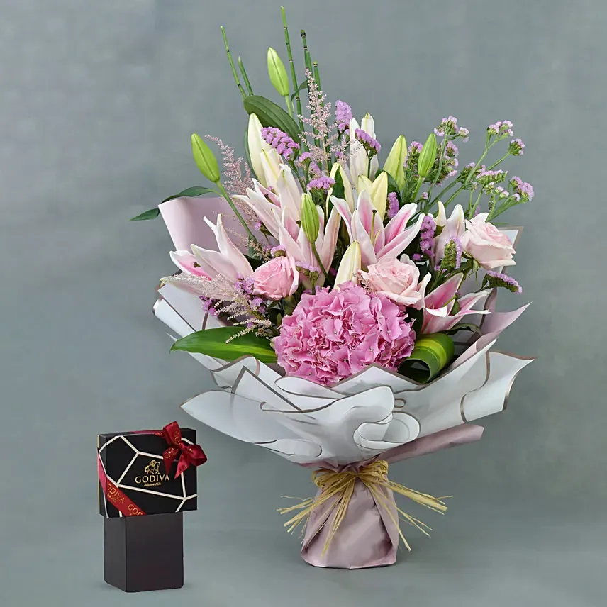 Grand Pink Petals with Godiva: Birthday Flowers & Chocolates