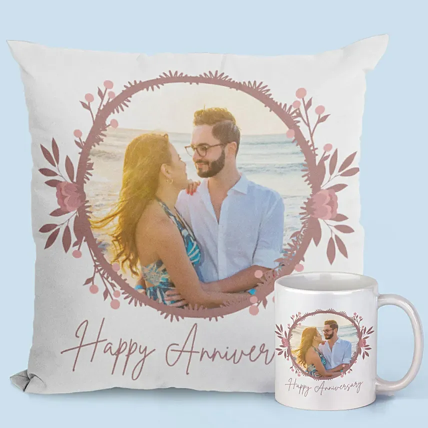 Happy Anniversary Mug And Cushion Combo: Personalised Combos