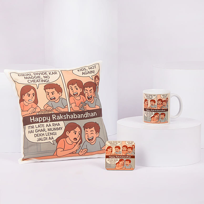 Happy Raksha Bandhan Mug and Cushion Set: Rakhi