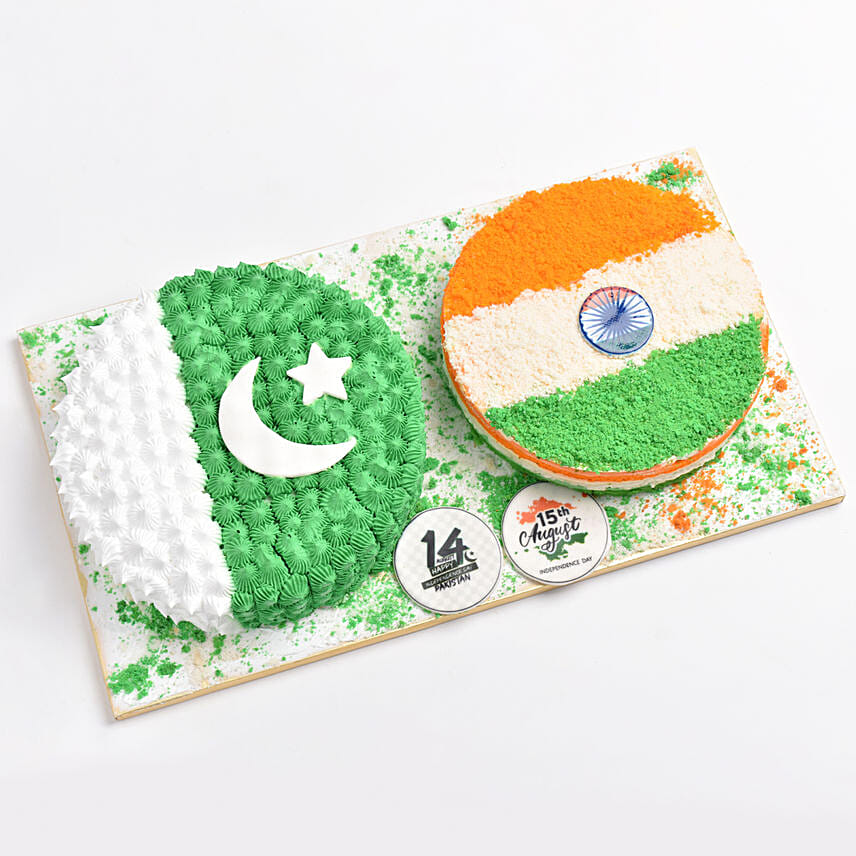 Indian And Pakistani Flag Cake Combo 8 Portion: 