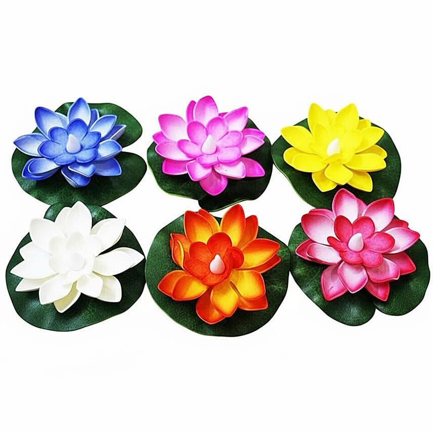 Lotus Flower Floating Diya Set of 6: Home Decor Items