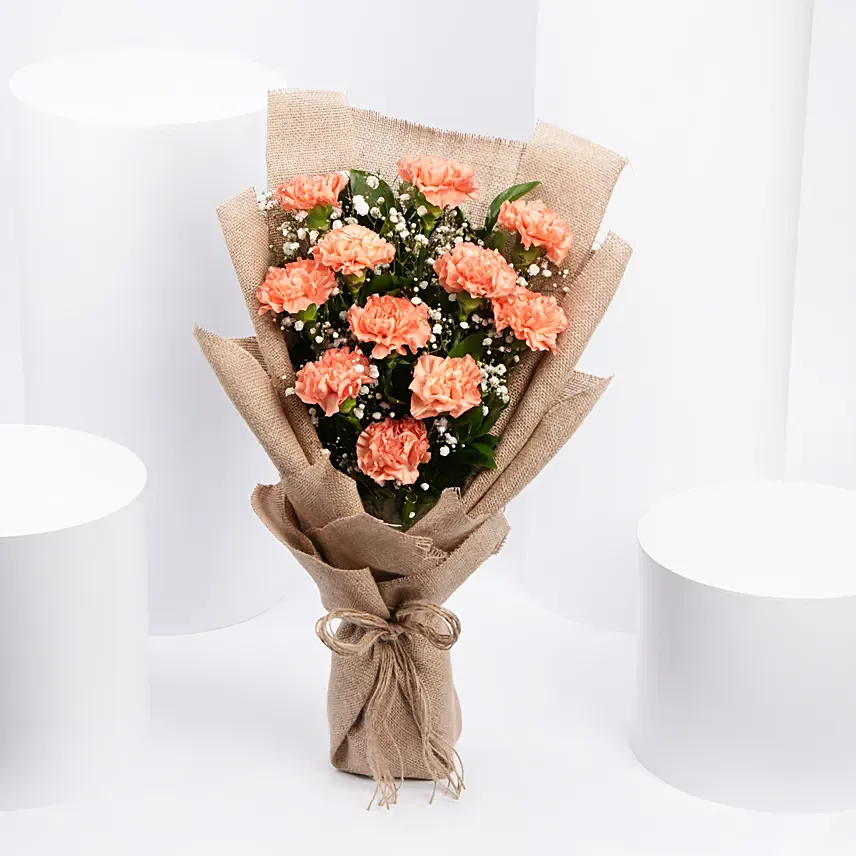 Lovely Orange Carnations Bouquet: Orange Flower Bouquets