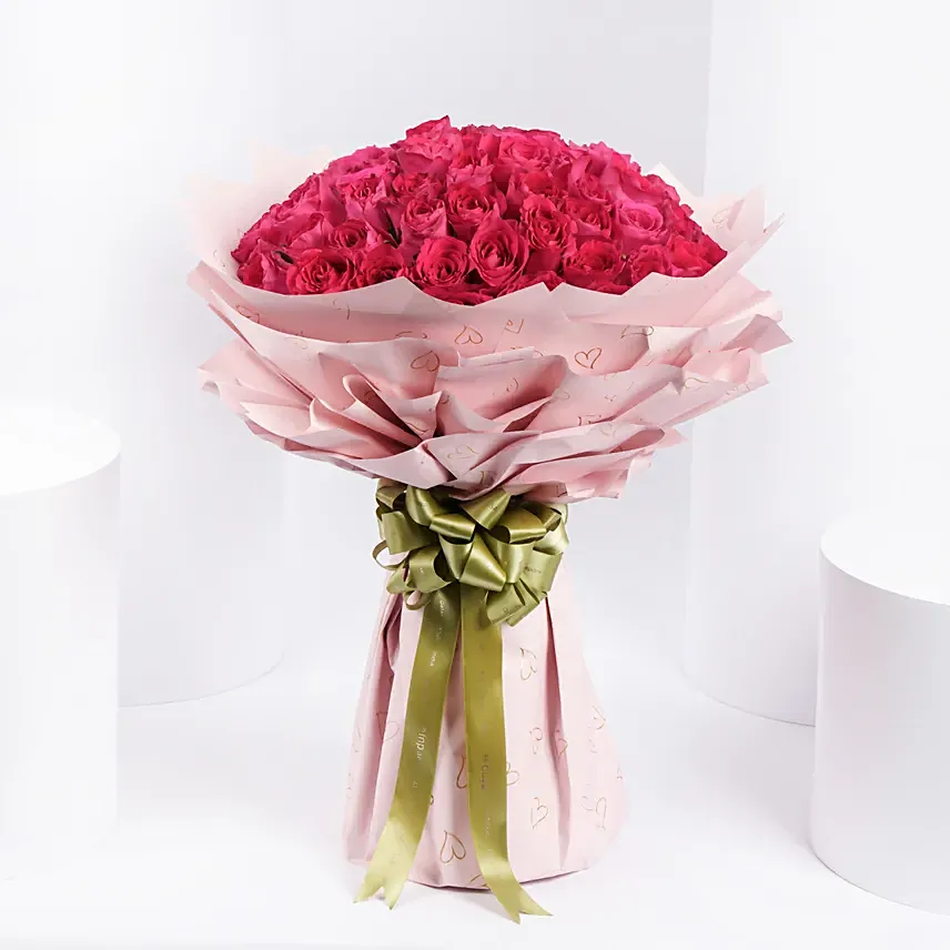 Majestic 50 Dark Pink Roses: Rose Day Flowers 