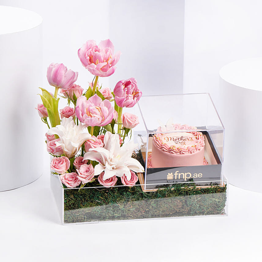 Mothers Day Mono Cake And Premium Flowers: Bento Cakes